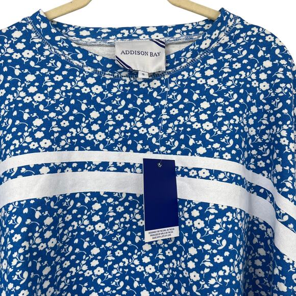 ADDISON BAY Lombard Crew Neck Pullover Top Courtside Blue Floral Cotton Sm NEW - Picture 6 of 14